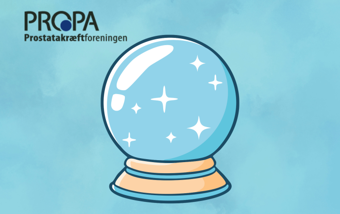 Illustration af en krystalkugle med PROPA-logoet – symbol på usikkerhed og behovet for viden i debatten om PSA-testen.