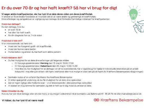Er du over 70 år og har haft kræft? Så har vi brug for dig!